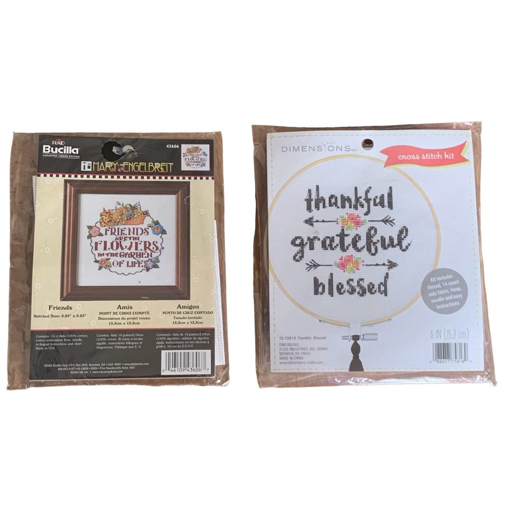 Bucilla Mary Engelbreit and Dimensions Small Cross Stitch Kits Set of 2 NIP